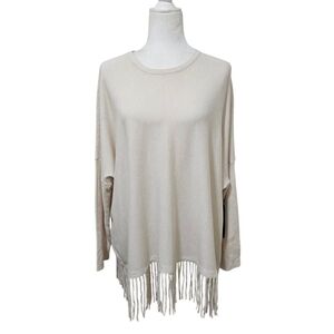 Cyrus Oversized Fringe Knit Sweater Top Soft Off White Womens Large
